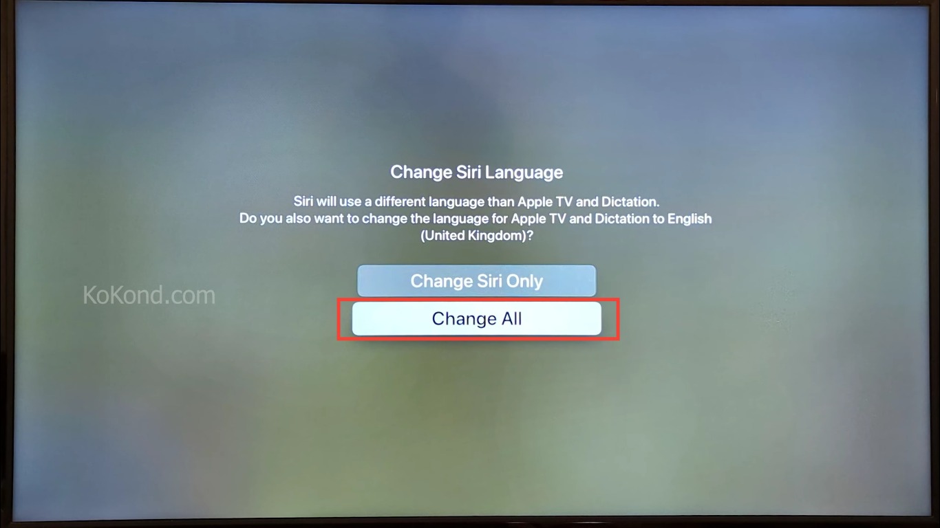 Step 5: Prompt for Changing Siri Language and Apple TV Dictation